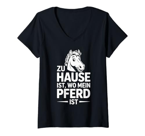 Damen Zu Hause Ist wo Mein Pferd ist Lustiges Pferd Spruch T-Shirt mit V-Ausschnitt Damen Zu Hause Ist wo Mein Pferd ist Lustiges Pferd Spruch T-Shirt mit V-Ausschnitt von Pferdeliebhaber Humor Retro Reiter