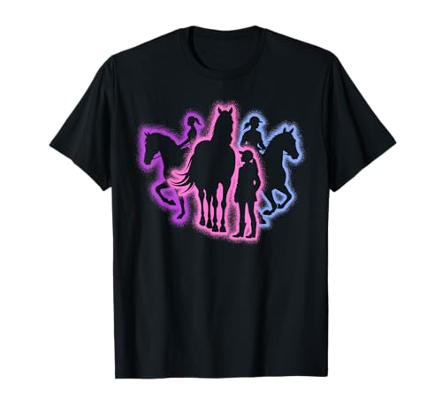 Pferd reiten Reiterin Reitsport Silhouetten Mädchen Pferde T-Shirt von Pferdeliebhaber und Reiterin Pferdesport Designs