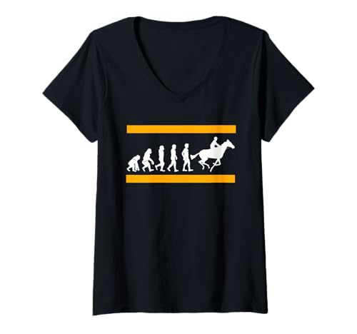 Damen Menschliche Entwicklung endet beim Pferderennen T-Shirt mit V-Ausschnitt von Pferdesport Humor für Rennbahn-Enthusiasten