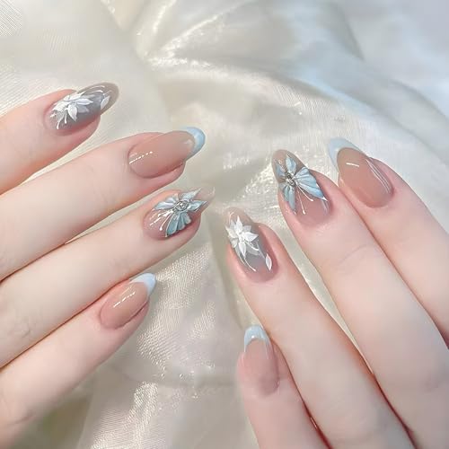 24 Stück wunderschöne Nägel zum Aufdrücken mit Farbverlauf, buntes Stick-Design, eleganter Look für Frauen mit ewigen französischen Spitzen, einfaches Andrücken, Nägel für Anfänger von Pffiocix