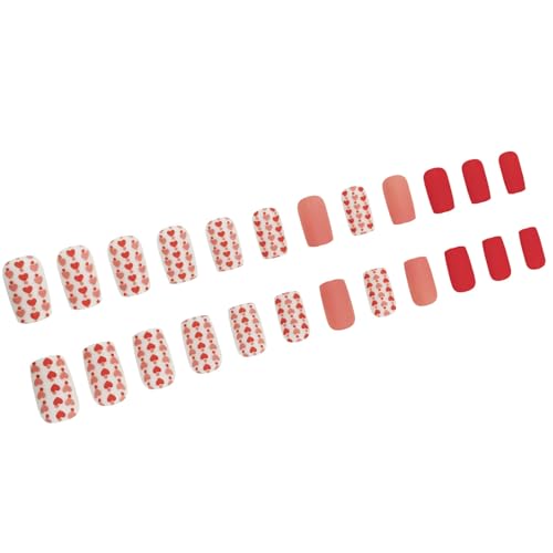 Pffiocix 24 Stück Valentinstag-Nägel zum Aufdrücken, kurze quadratische Form, Acryl, falsche Nägel für Frauen mit Herz-Designs Pffiocix 24 Stück Valentinstag-Nägel zum Aufdrücken, kurze quadratische Form, Acryl, falsche Nägel für Frauen mit Herz-Designs von Pffiocix