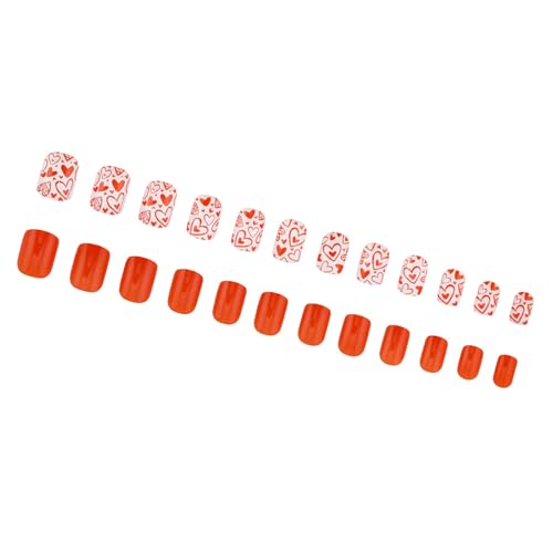Pffiocix 24 Stück kurze French Tip Press on Nails quadratische Form Acryl falsche Nägel für Frauen mit Herz-Designs Stick von Pffiocix
