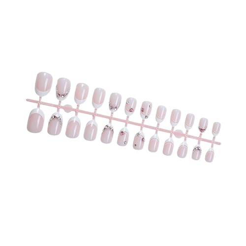 Pffiocix 24 Stück kurze Mandel-Nägel zum Aufdrücken, glänzende Acryl-Kunstnägel mit Strasssteinen, französische Nägel zum Aufkleben für Frauen Pffiocix 24 Stück kurze Mandel-Nägel zum Aufdrücken, glänzende Acryl-Kunstnägel mit Strasssteinen, französische Nägel zum Aufkleben für Frauen von Pffiocix