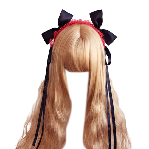 Pffiocix Cosplay Party Spitze Stirnband Mädchen Anime Dienstmädchen Kostüm Lolitas Haarband mit Schleife Frauen Haarstyling-Zubehör Spitze Schleife Stirnband für Frauen von Pffiocix