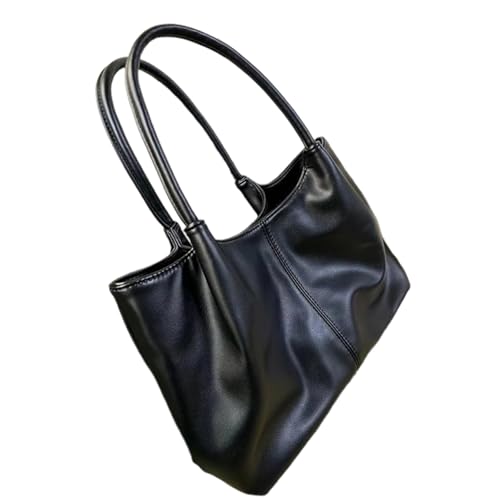 Pffiocix Damen Kunstleder Tote Schultertasche Casual Große Kapazität Satchel Handtasche für Arbeit Reisen Top Griff Satchel Handtaschen, Schwarz , One Size von Pffiocix