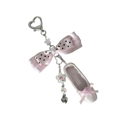 Pffiocix Eleganter Ballettschuh-Anhänger, verziert mit Punkt-Schleife, handgefertigter Satin-Handygurt für Taschen und Taschen Pffiocix Eleganter Ballettschuh-Anhänger, verziert mit Punkt-Schleife, handgefertigter Satin-Handygurt für Taschen und Taschen von Pffiocix
