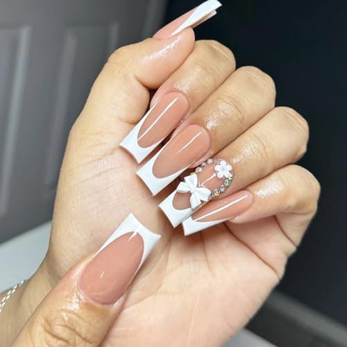 Pffiocix French Styles Weiße Schleifen zum Aufdrücken von Nägeln für Frauen, künstliche Nägel zum Aufkleben auf Nägel für den Alltag und besondere Anlässe Pffiocix French Styles Weiße Schleifen zum Aufdrücken von Nägeln für Frauen, künstliche Nägel zum Aufkleben auf Nägel für den Alltag und besondere Anlässe von Pffiocix