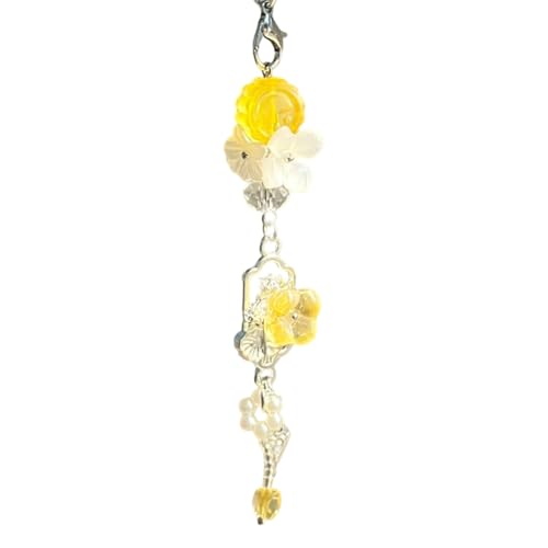 Pffiocix Handgefertigter Schlüsselanhänger mit Blumenglocken und Perlen, für Damen und Mädchen, stilvolles Accessoire für Taschen, 15 cm, Acryl von Pffiocix