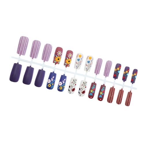 Pffiocix Künstliche Nägel für Damen, Sarg, mattes Finish mit bunten Blumen-Designs und weißen Streifen, 24 Stück Pffiocix Künstliche Nägel für Damen, Sarg, mattes Finish mit bunten Blumen-Designs und weißen Streifen, 24 Stück von Pffiocix