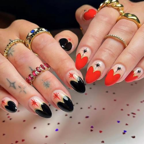 Pffiocix Valentinstag Herz Druck kurze Mandel Press on Nails Set Stick on Nails Maniküre Nägel Kunst für elegante Pffiocix Valentinstag Herz Druck kurze Mandel Press on Nails Set Stick on Nails Maniküre Nägel Kunst für elegante von Pffiocix