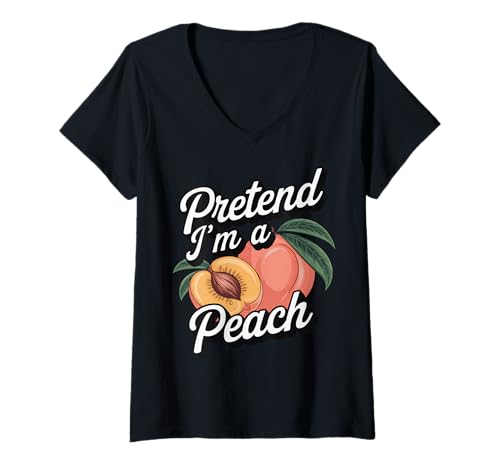 Damen Pretend I'm A Peach T-Shirt mit V-Ausschnitt von Pfirsich Obst Halloween Kostümparty