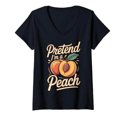 Damen Pretend I'm A Peach T-Shirt mit V-Ausschnitt von Pfirsich Obst Halloween Kostümparty