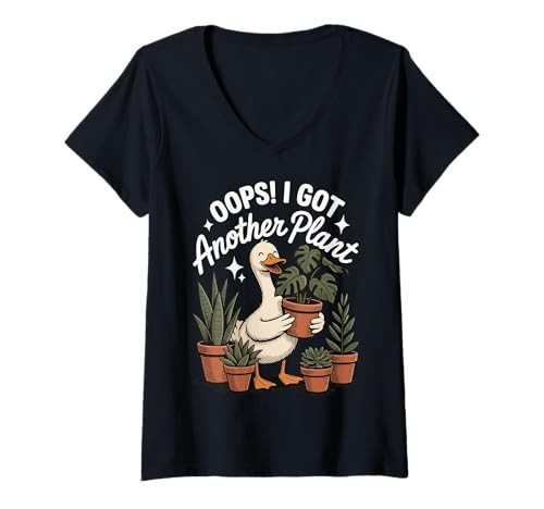 Damen Oops I Got Another Plant Pflanzenelternteil T-Shirt mit V-Ausschnitt von Pflanze Zimmerpflanze Zimmergärtner