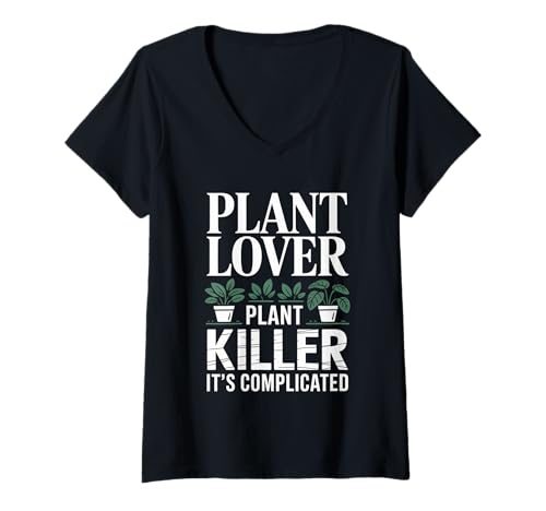 Damen Plant Lover Plant Killer It's Complicated Innenchaos - T-Shirt mit V-Ausschnitt Damen Plant Lover Plant Killer It's Complicated Innenchaos - T-Shirt mit V-Ausschnitt von Pflanzendrama Green Dilemma