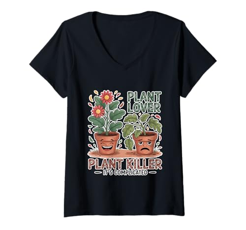 Damen Plant Lover Plant Killer It's Complicated Innenchaos - T-Shirt mit V-Ausschnitt Damen Plant Lover Plant Killer It's Complicated Innenchaos - T-Shirt mit V-Ausschnitt von Pflanzendrama Green Dilemma