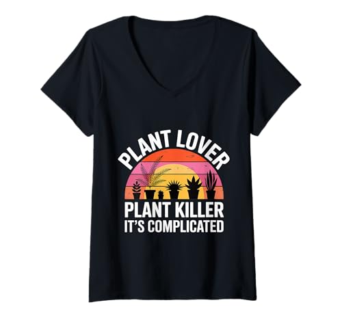 Damen Plant Lover Plant Killer It's Complicated Innenchaos - T-Shirt mit V-Ausschnitt Damen Plant Lover Plant Killer It's Complicated Innenchaos - T-Shirt mit V-Ausschnitt von Pflanzendrama Green Dilemma