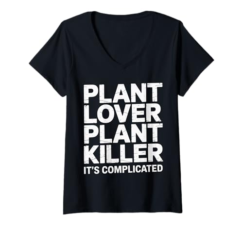 Damen Plant Lover Plant Killer It's Complicated Innenchaos |- T-Shirt mit V-Ausschnitt Damen Plant Lover Plant Killer It's Complicated Innenchaos |- T-Shirt mit V-Ausschnitt von Pflanzendrama Green Dilemma