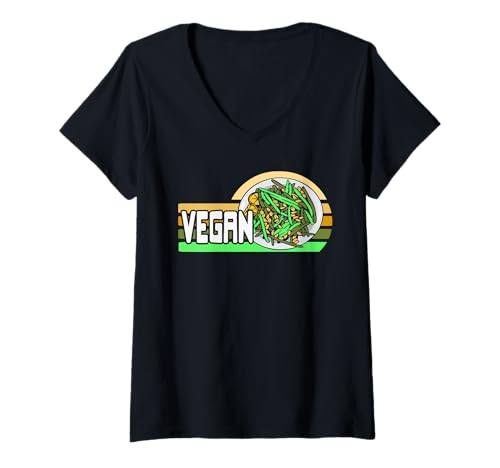 Damen Retro Vegane Schale Mit Bohnen Und Körnern T-Shirt mit V-Ausschnitt von Pflanzlich Essen Lustig Und Gesund Geschenkidee