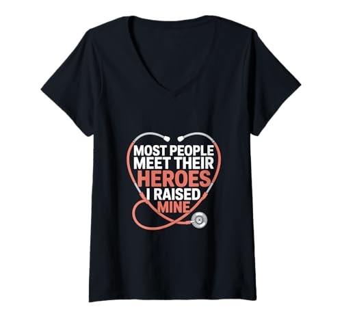 Damen Stethoskop Herz Most People Meet Their Heroes I Raised Mine T-Shirt mit V-Ausschnitt Damen Stethoskop Herz Most People Meet Their Heroes I Raised Mine T-Shirt mit V-Ausschnitt von Pflege Arzt Ärztin Stethoskop Eltern Stolz