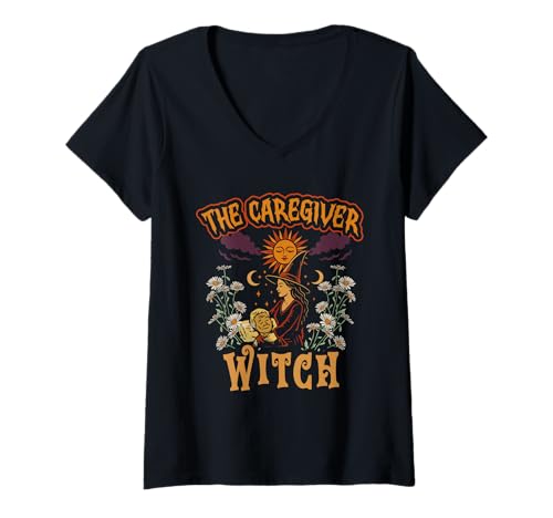 Damen Pflegerin Pflegefachkraft The Caregiver Witch Halloween T-Shirt mit V-Ausschnitt Damen Pflegerin Pflegefachkraft The Caregiver Witch Halloween T-Shirt mit V-Ausschnitt von Pflegekräfte Altenpflegerin Altenpflege