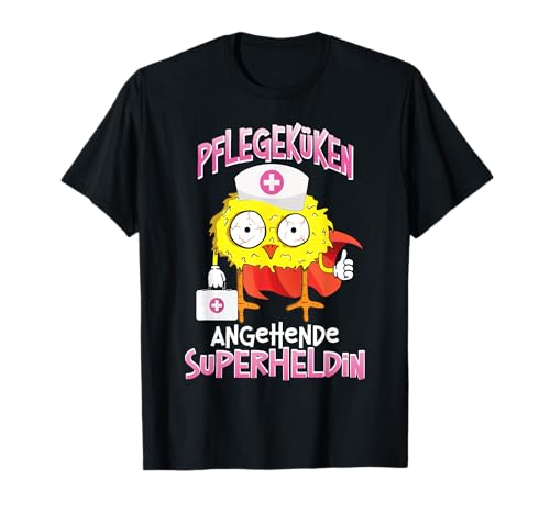 Pflegerin Ausbildungsbeginn Geschenk Pflegekraft Superheldin Ausbildung Krankenschwester Pflegeküken T-Shirt Damen Schwarz Klein Klassisch Cartoon Print T-Shirt Crew Neck Kurzarm von Pflegerin Ausbildungsbeginn Geschenk Pflegekraft