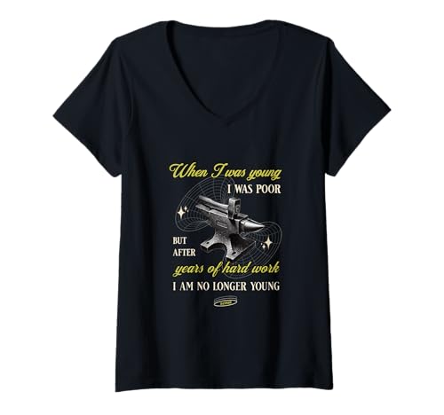Damen When I was young I was poor but after years of hard work... T-Shirt mit V-Ausschnitt von Pflugart