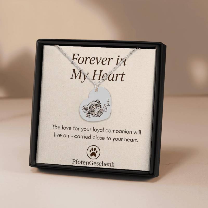 Forever in My Heart Halskette Mit Gravur - Personalisiertes Herz Hundeportrait Geschenk Für Tierliebhaber Gold Silber Roségold von PfotenGeschenk