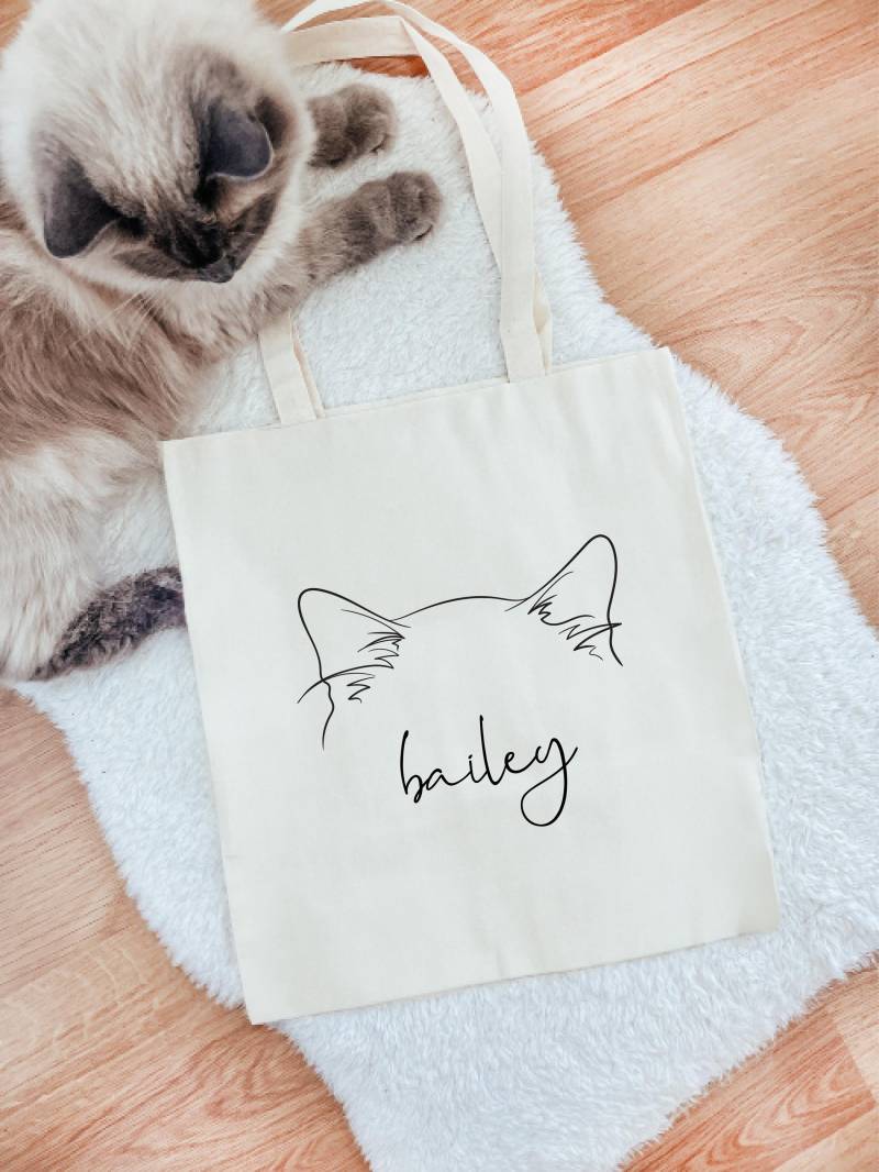 Jutebeutel | Line Art Katzen Ohren Baumwolltasche Mit Langen Henkeln Stoffbeutel Zum Einkaufen Oder Als Geschenk Für Katzenliebhaber von PfotenundToertchen