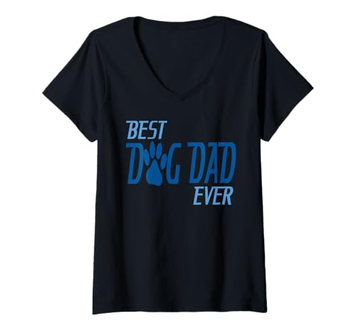 Damen Bester Hundevater Blauer Pfotenabdruck Humor Zitat T-Shirt mit V-Ausschnitt Damen Bester Hundevater Blauer Pfotenabdruck Humor Zitat T-Shirt mit V-Ausschnitt von Pfotenwitz Tierliebe Vater Lustiger Spruch