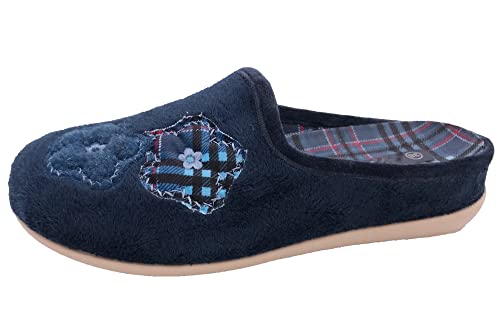 Pfüller Hausschuhe Damen leichte Pantoffel mit Wechselfußbett, Blau-Blume, EU 40 von Pfüller