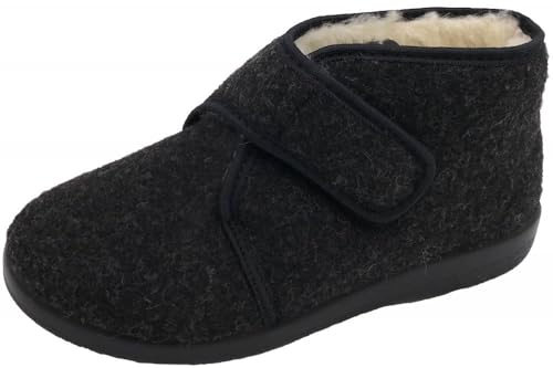 Herren Hausschuhe gefüttert Klettschuhe Grau Senioren (Numeric_44) von Pfüller