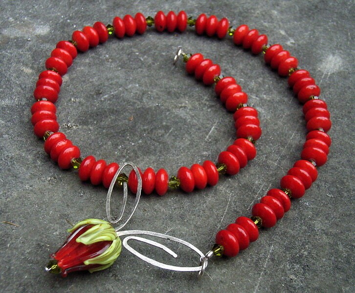 Halskette Kurz Koralle Sra Lampwork Beads Kristallschliffperlen Sterlingsilber Silberschmiede Artisan Unikat Rose Rot Grün Elegant Halskette Kurz Koralle Sra Lampwork Beads Kristallschliffperlen Sterlingsilber Silberschmiede Artisan Unikat Rose Rot Grün Elegant von Phabulon
