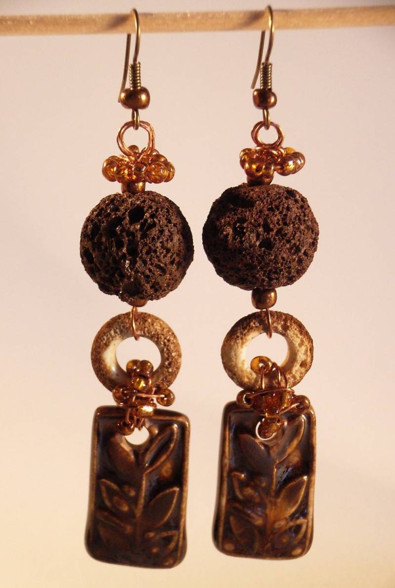 Ohrringe Ohrhänger Lang Lava Keramik Porzellan Sra Lampwork Beads Rocailles Kupfer Wire Braun Antik Bronze Boho Ethno Artisan Ohrringe Ohrhänger Lang Lava Keramik Porzellan Sra Lampwork Beads Rocailles Kupfer Wire Braun Antik Bronze Boho Ethno Artisan von Phabulon