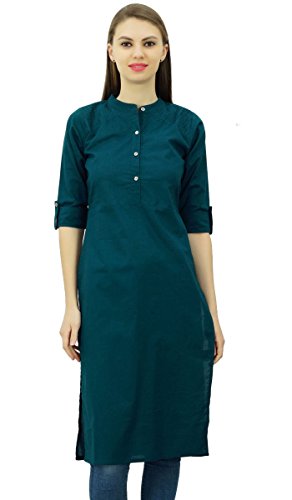 Phagun Baumwolle Plain Kurti Tunika Stehkragen Ethnische Gelegenheits Kurta Bluse von Phagun