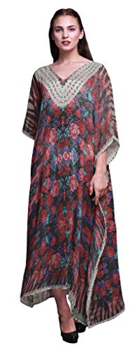 Phagun Blutter & Rose Blumen- der Lange Strandkaftan-Beachwearbikini der Frauen bedeckt Maxikleid-4X-5X von Phagun