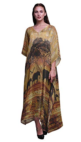 Phagun Elefant Dschungel Damen Plus Gruße Kaftan Sommer tragen Strand Coverup Kimono Kaftan-4X-5X von Phagun