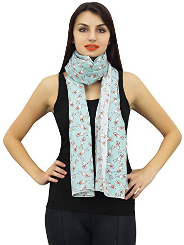 Phagun Frauen-Ansatz-Verpackung Dupatta Schal Kaninchen-Druck 100% Baumwolle Leicht, Schal, Schal langer Stola-Light Blue von Phagun