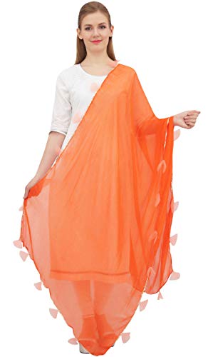 Phagun Frauen-Designer Chiffon Dupatta indische lange Stola Quaste Schals-orange von Phagun