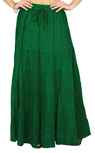 Phagun Frauen-Sommer-Baumwoll Rock Ethnisch Design Dunkelgrun Tunnelzug - 50 von Phagun