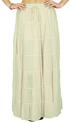 Phagun Frauen Sommer Baumwolle Aus Weiben Rock Ethnischen Design Kordelzug Taille - 58 von Phagun