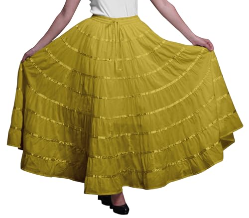 Phagun Frauen indische Kleidung Lange beilaufige Olivgrun Rock Maxi-Sommer-Abnutzungs-38 von Phagun