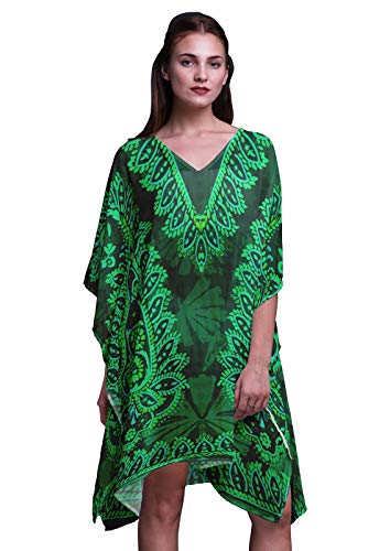 Phagun Grun Blumen & Paisley Damen Kaftan Holiday Loungewear Midi Dress Strand vertuschen-4X-5X von Phagun