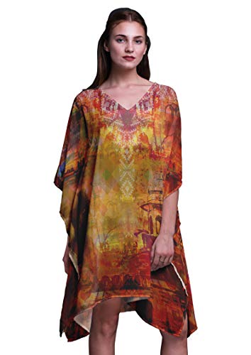 Phagun Orange mughal Monumente Beach Kaftan Bikini Cover Up Kurzes Kaftan fur Damen-XL-3X von Phagun