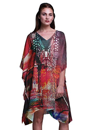 Phagun Orange mughal Monumente Kurzes Kaftan-Midikleid Strandbadebekleidung vertuschen Damen-Kaftan-XL-3X von Phagun