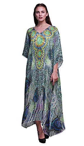 Phagun Schmetterlinge & Leopard Tierhaut Damen Kaftan Urlaub Loungewear Maxi Dress Strand vertuschen-4Xu5X von Phagun