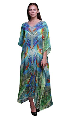 Phagun Zweig & bunter Papagei Vogel Damen Kaftan Urlaub Loungewear Maxi Dress Strand vertuschen-XLu3X von Phagun