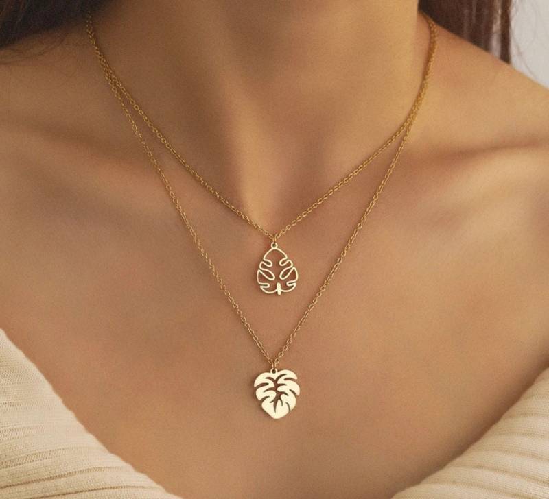 Edelstahl Halskette Mit Anhänger Zwei Monstera Blatt| Schmuck| Halskette| | Necklace| Gold| Silber| Geschenk| Pflanzenliebhaber von PhamousPlantsShop
