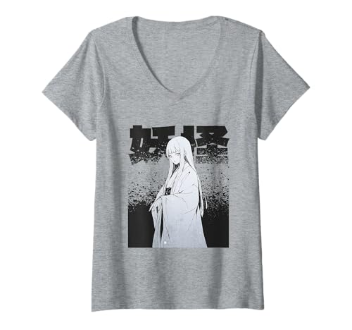 Damen Yuki Onna Mysteriöses Anime-Geistermädchen - Dunkler ästhetischer Kimon T-Shirt mit V-Ausschnitt Damen Yuki Onna Mysteriöses Anime-Geistermädchen - Dunkler ästhetischer Kimon T-Shirt mit V-Ausschnitt von Phantom Beauty Studio