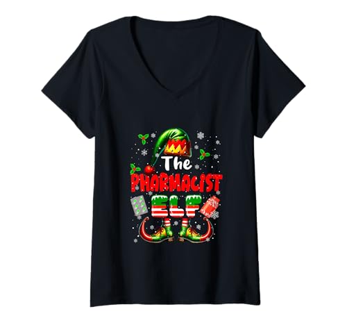 Damen Die Apothekerelf zu Weihnachten, lustige Job-Team-Matching-Partys T-Shirt mit V-Ausschnitt von Pharmacist Christmas Costume