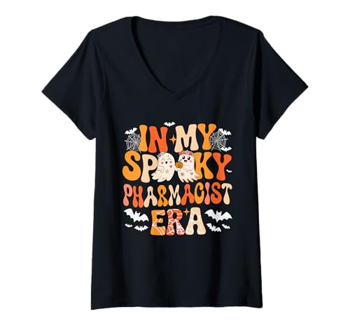 Damen In My Spooky Funny Pharmacist Era Halloween Boo Proud Job T-Shirt mit V-Ausschnitt von Pharmacist Halloween Costume